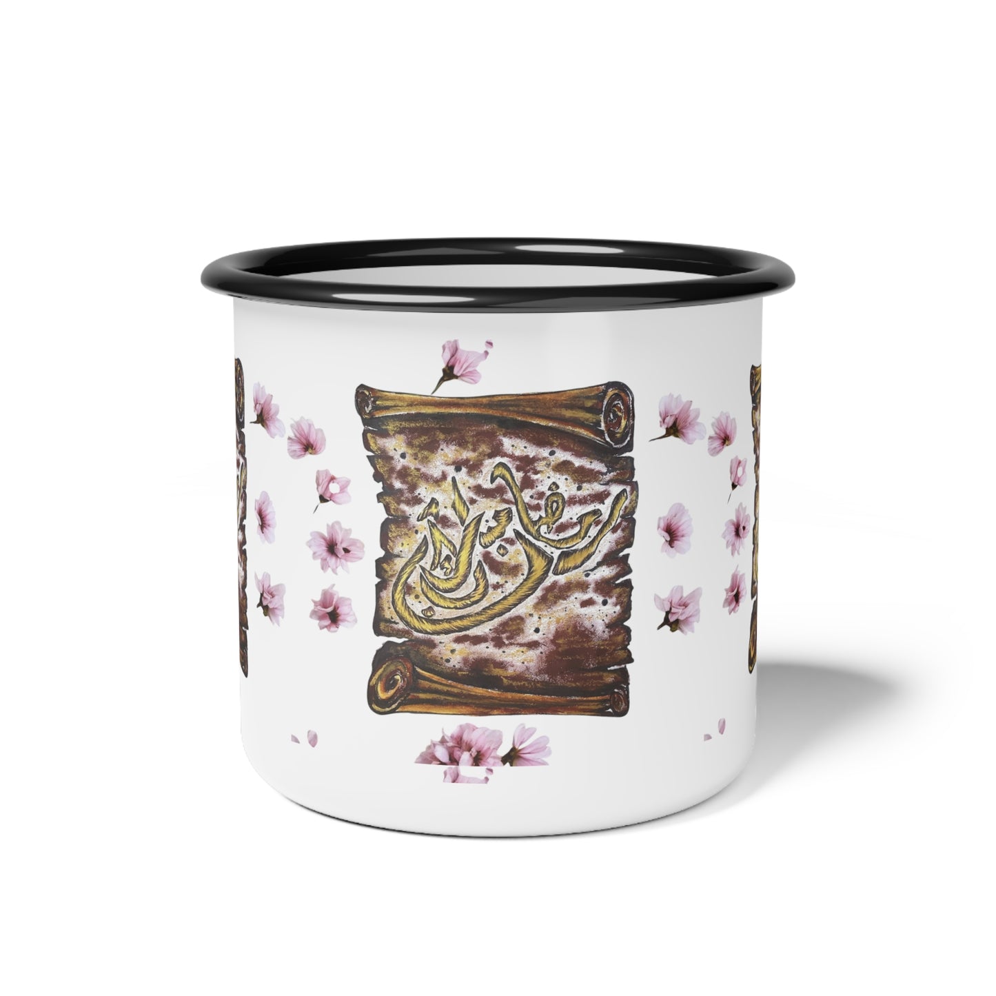 Enamel Camp Cup — Rustic Calligraphy Floral Camper Mug