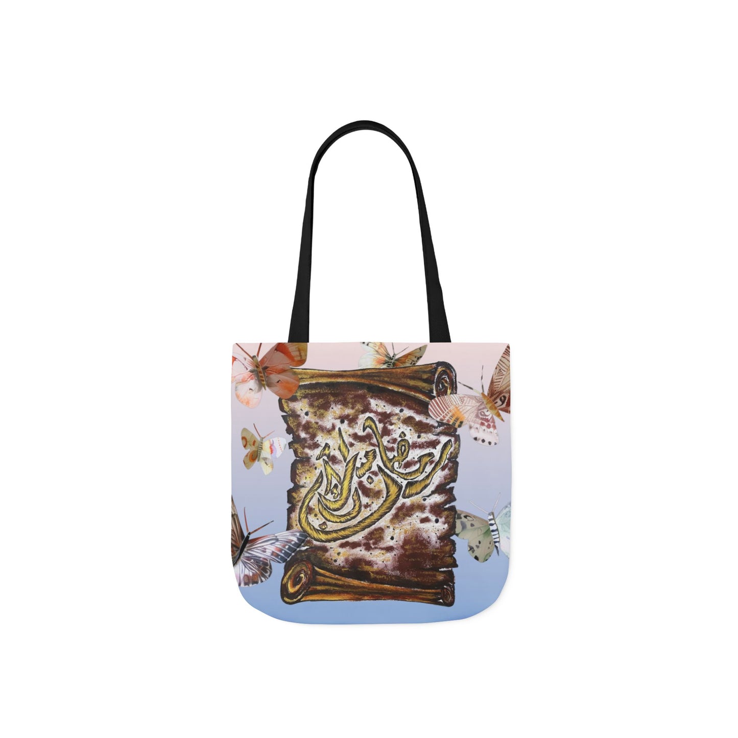 Canvas Tote — Vintage Scroll with Butterflies Arabic Calligraphy Design