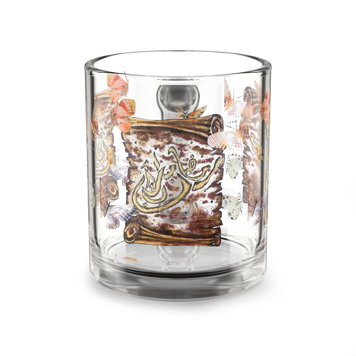 10oz Glass Mug — Floral Arabic Calligraphy Design (Decorative Tea & Coffee Cup)