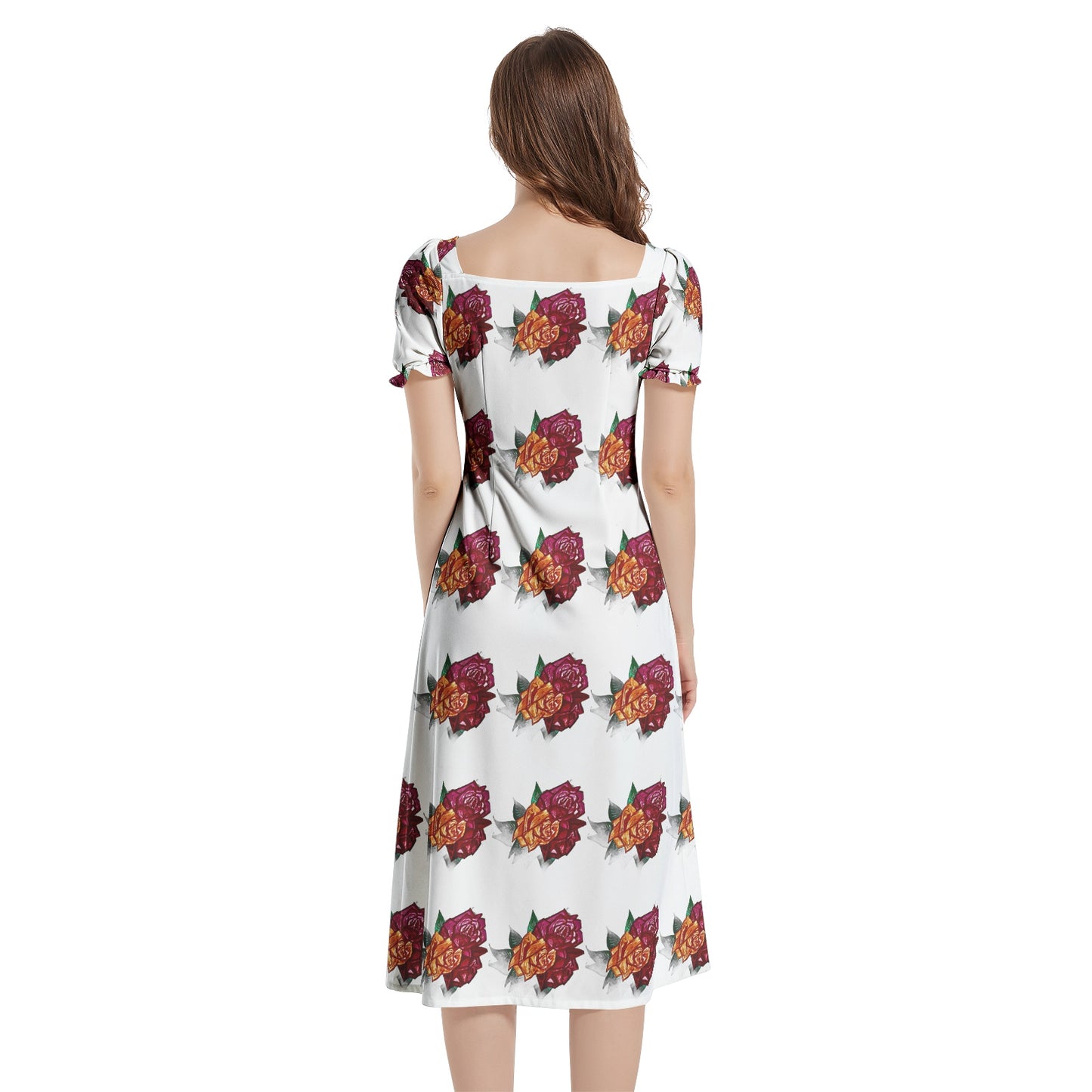 Puff Sleeve Split Thigh Midi Dress