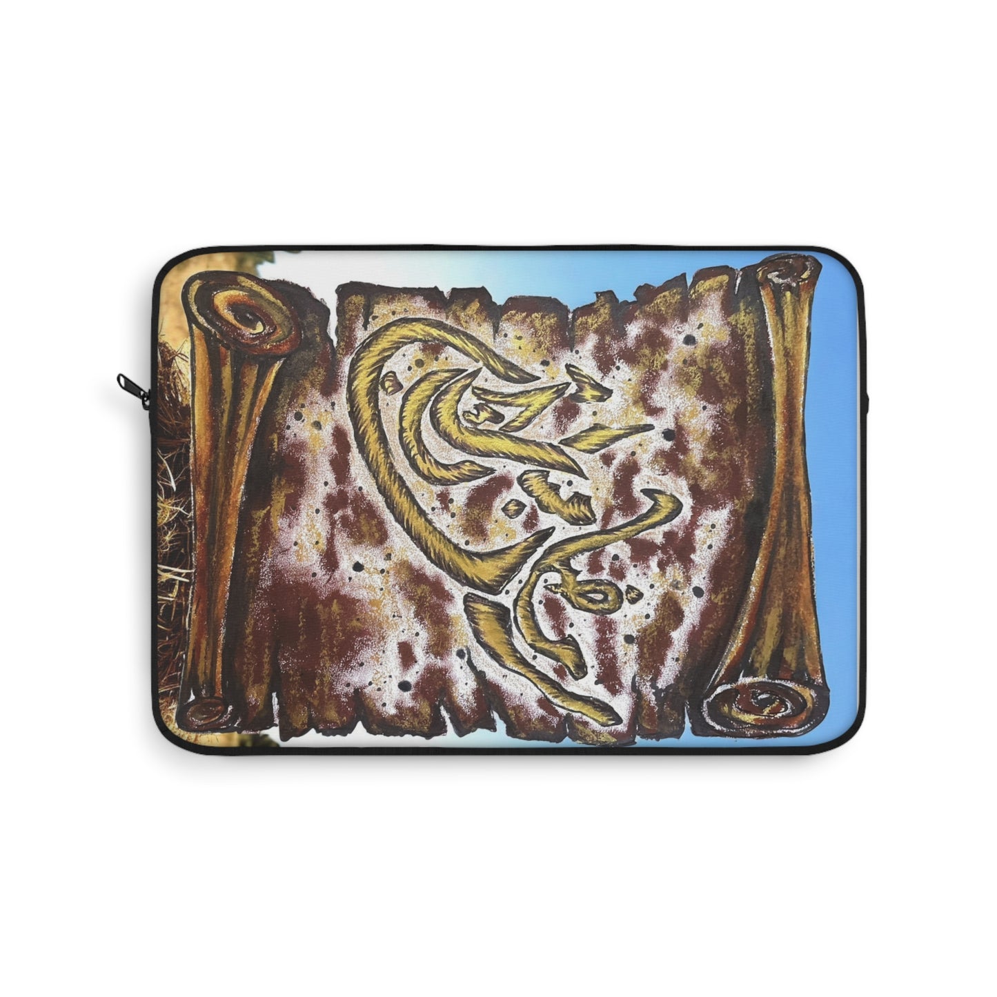 Rustic Scroll Arabic Calligraphy Laptop Sleeve — Vintage Script Design