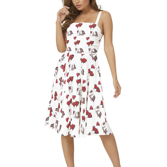 Sleeveless Square Neck Flare Hem Midi Dress