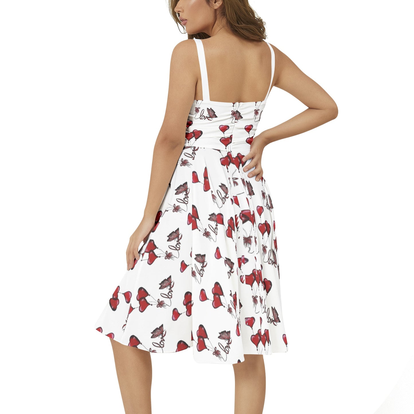 Sleeveless Square Neck Flare Hem Midi Dress