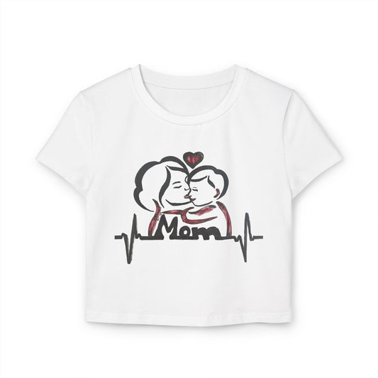 Mom Love Women's Baby Tee, Cute Mother's Day Gift, Heartbeat Graphic Tee, Family Matching Outfit, New Mom Tee