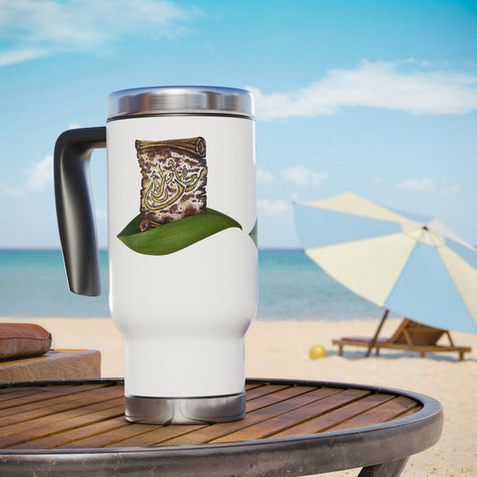 Leopard Print Leaf Travel Mug — 14oz Stainless Steel Insulated Handle Mug
