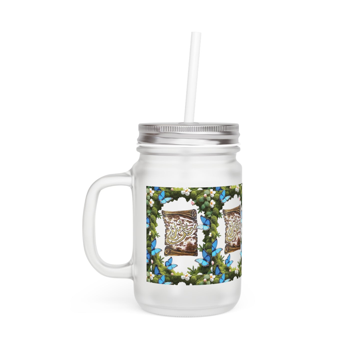 Mason Jar Tumbler with Blue Floral Mason Jar Print