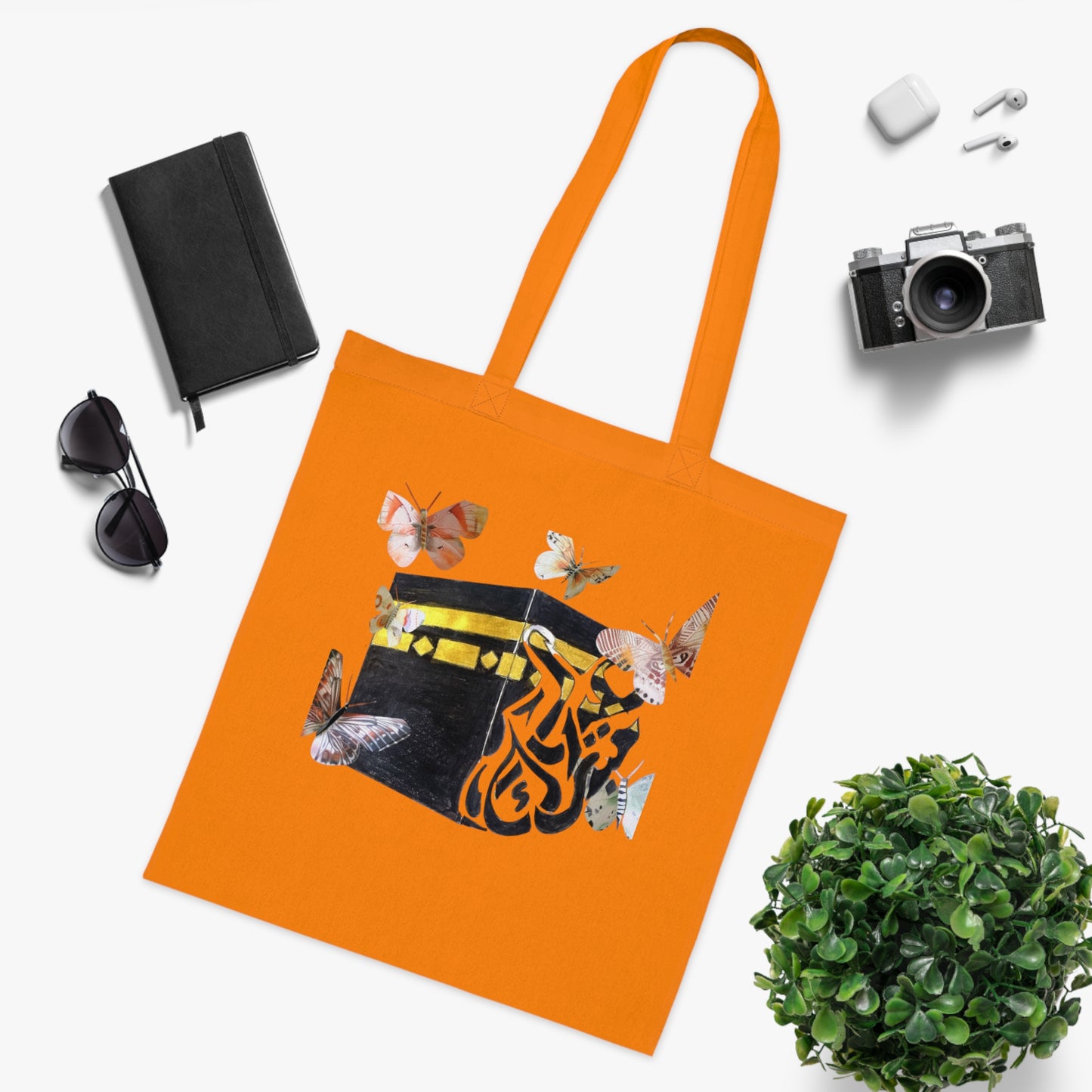 Kaaba & Butterflies Cotton Tote — Islamic Pilgrimage Prayer Bag
