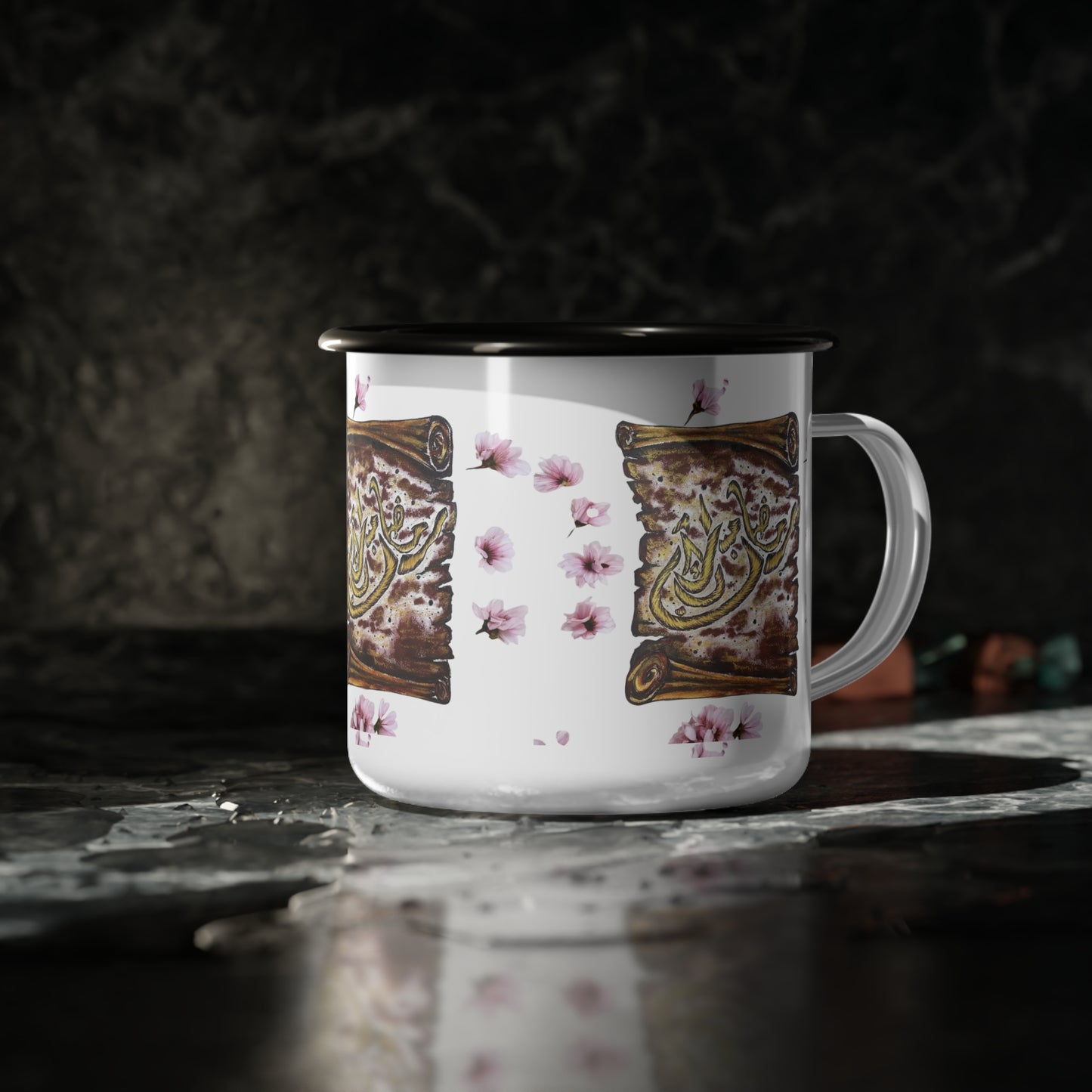 Enamel Camp Cup — Rustic Calligraphy Floral Camper Mug