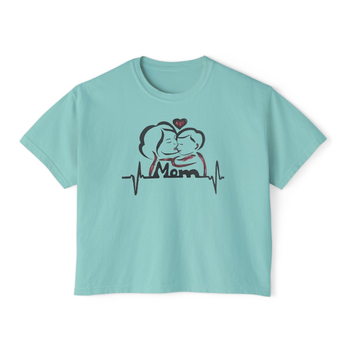 Mom Heartbeat Boxy Tee, Gift for Mom, Mother's Day Shirt, Family Love Tee, Cute Casual Wear, Heartbeat Graphic Top