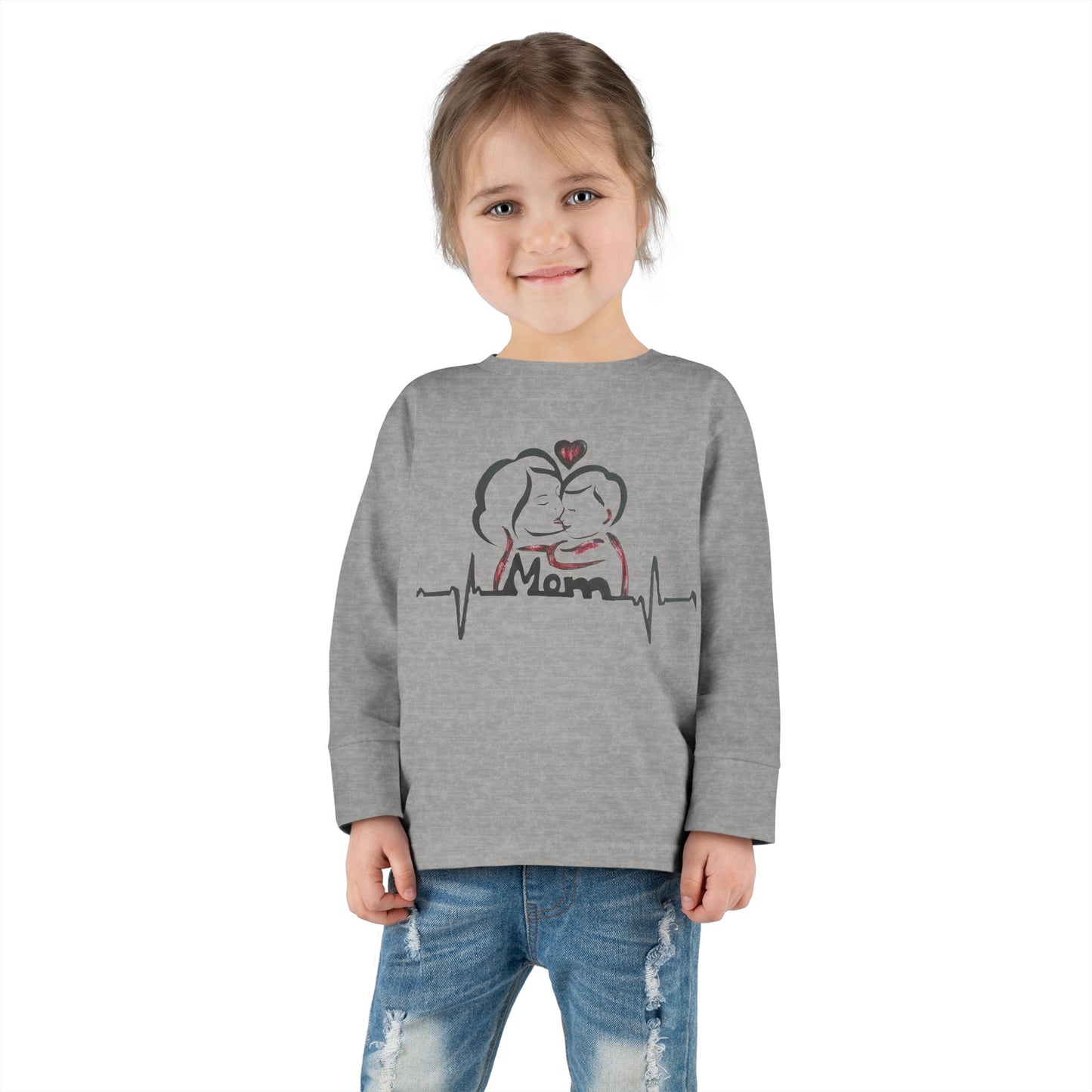 Mommy's Little Heartbeat Toddler Long Sleeve Tee, Cute Kids Shirt, Gifts for Moms, Family Matching Outfit, Baby Shower Gift, Everyday Wear