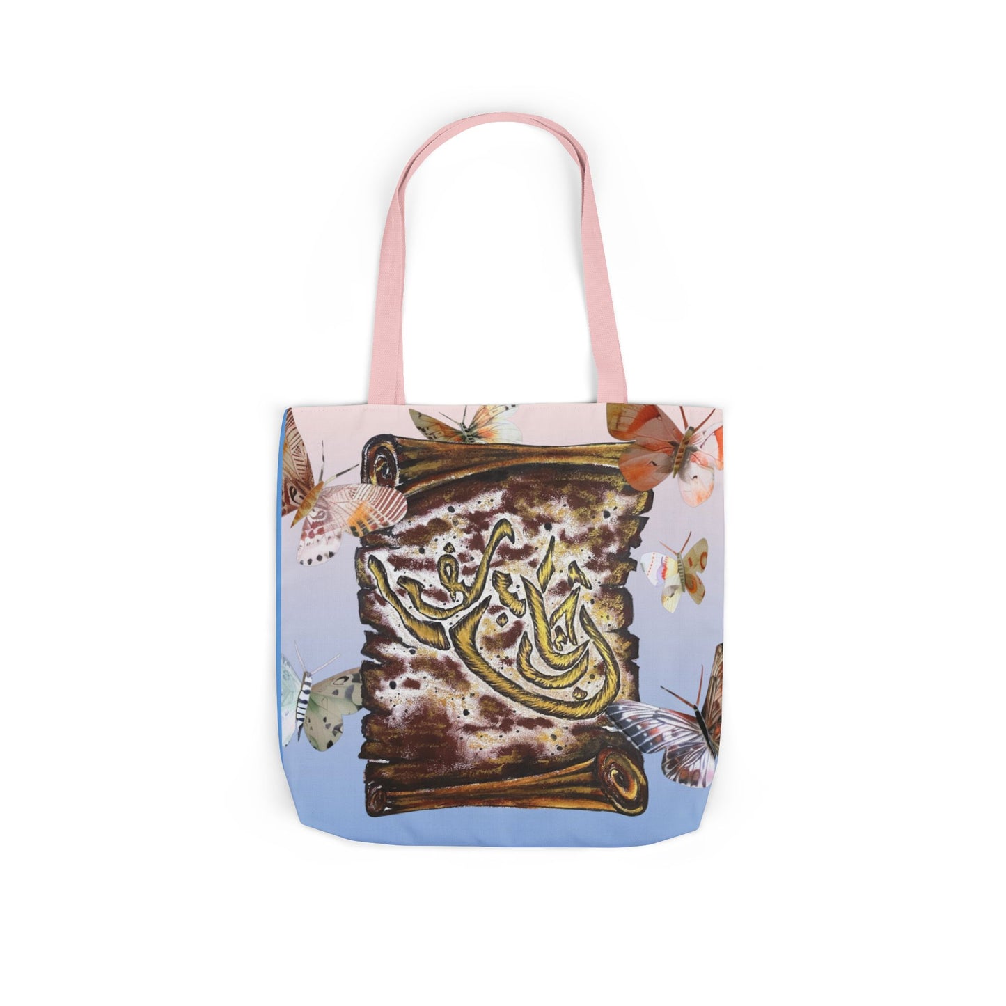 Canvas Tote — Vintage Scroll with Butterflies Arabic Calligraphy Design