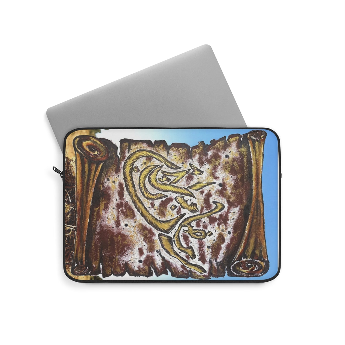 Rustic Scroll Arabic Calligraphy Laptop Sleeve — Vintage Script Design
