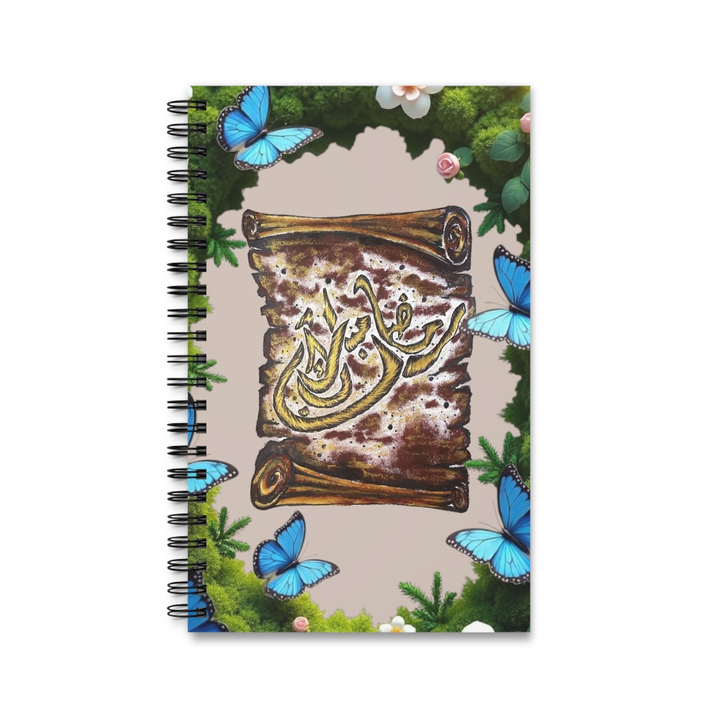 Butterfly & Floral Spiral Journal — Arabic Calligraphy Nature Notebook