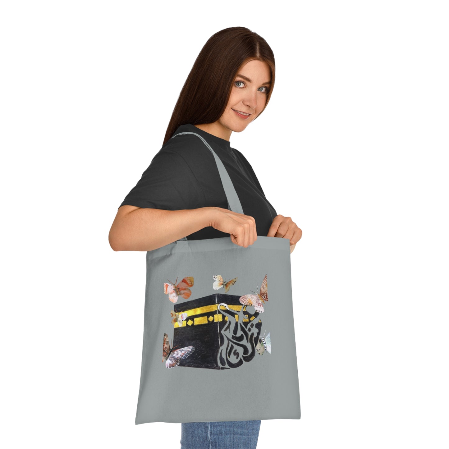 Kaaba & Butterflies Cotton Tote — Islamic Pilgrimage Prayer Bag