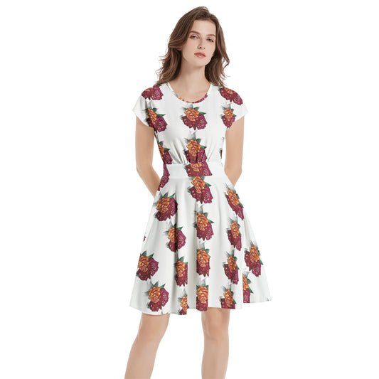 Short Sleeve  Casual A-Line Midi Dress