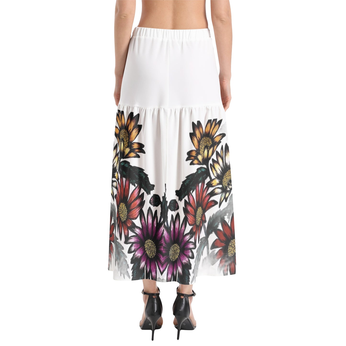 Elastic Waist Ruffle Slit Hem Skirt