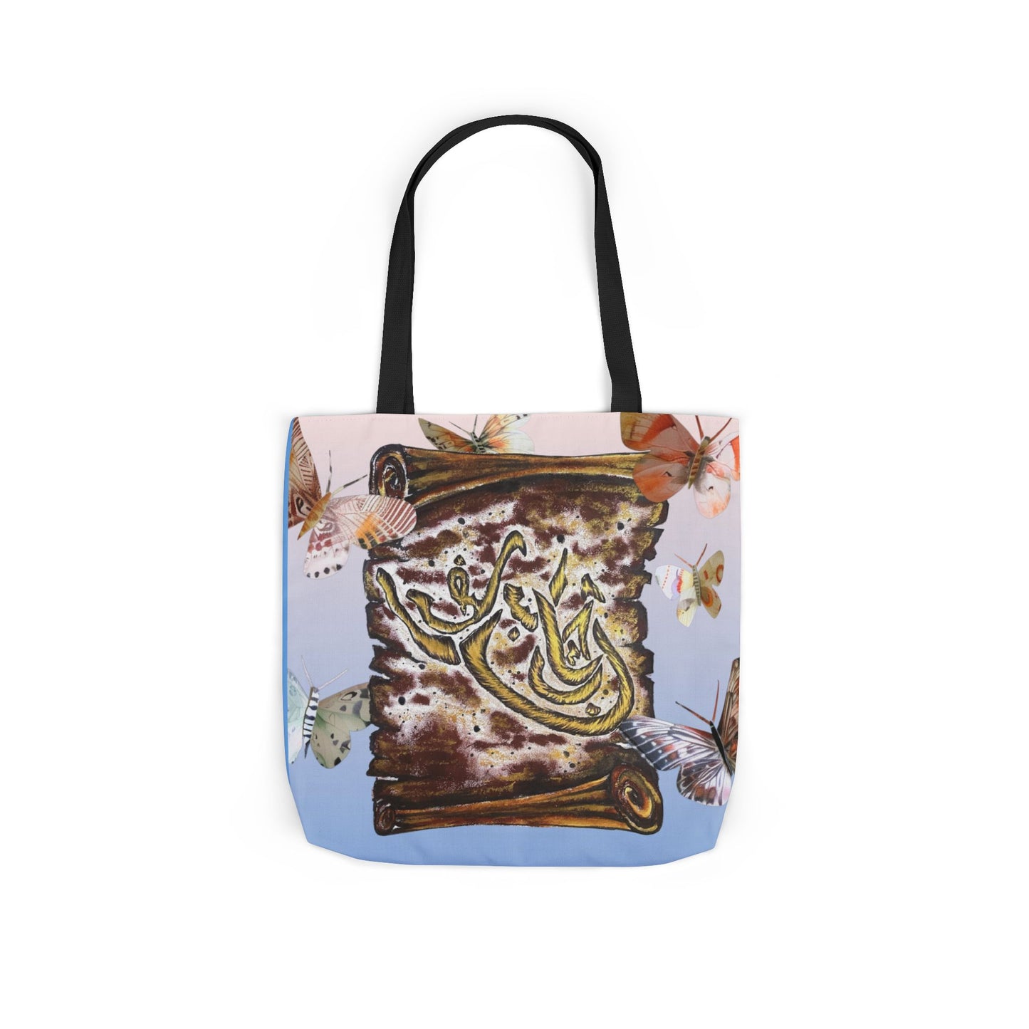 Canvas Tote — Vintage Scroll with Butterflies Arabic Calligraphy Design