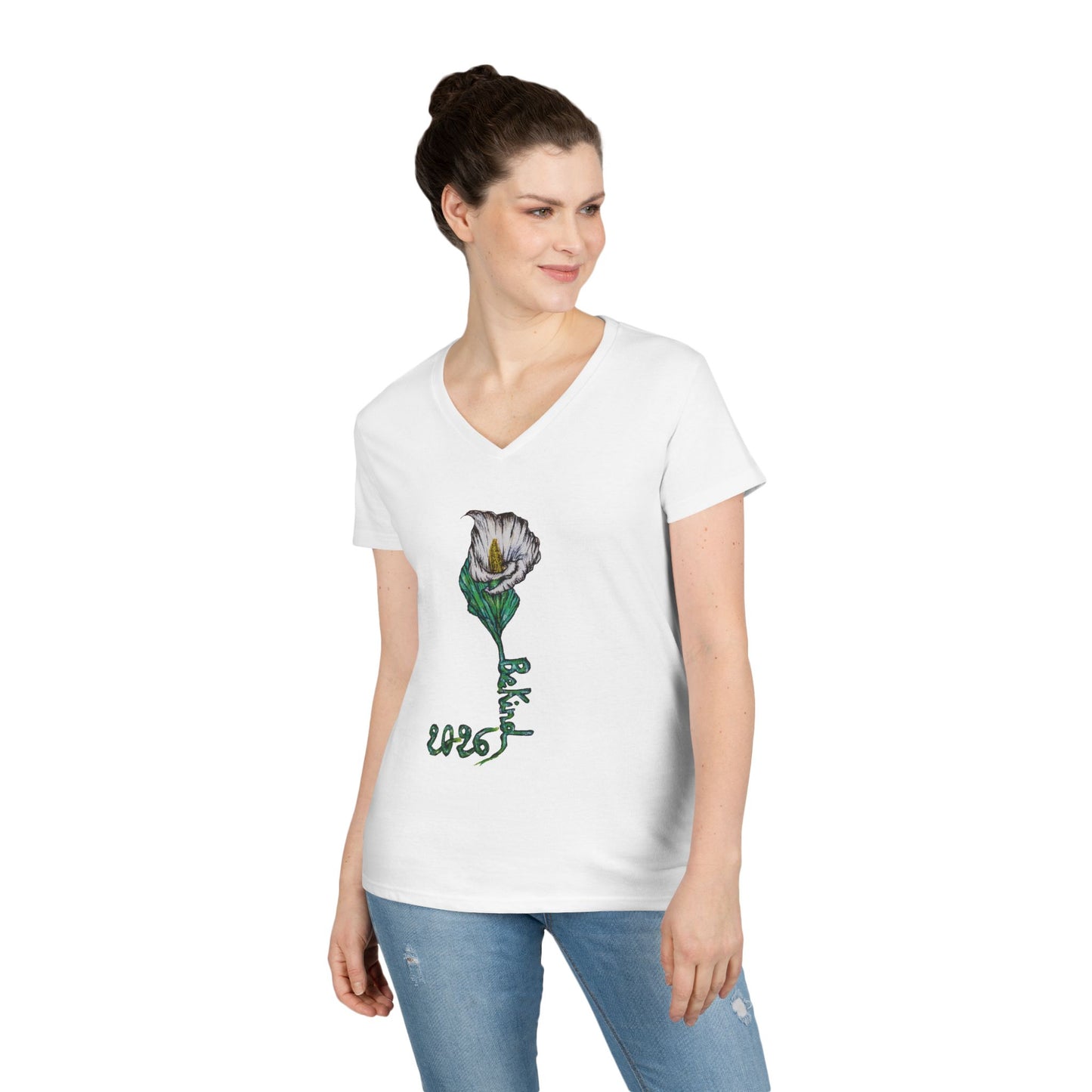 Floral V-Neck T-Shirt for Women - Nature-Inspired Design