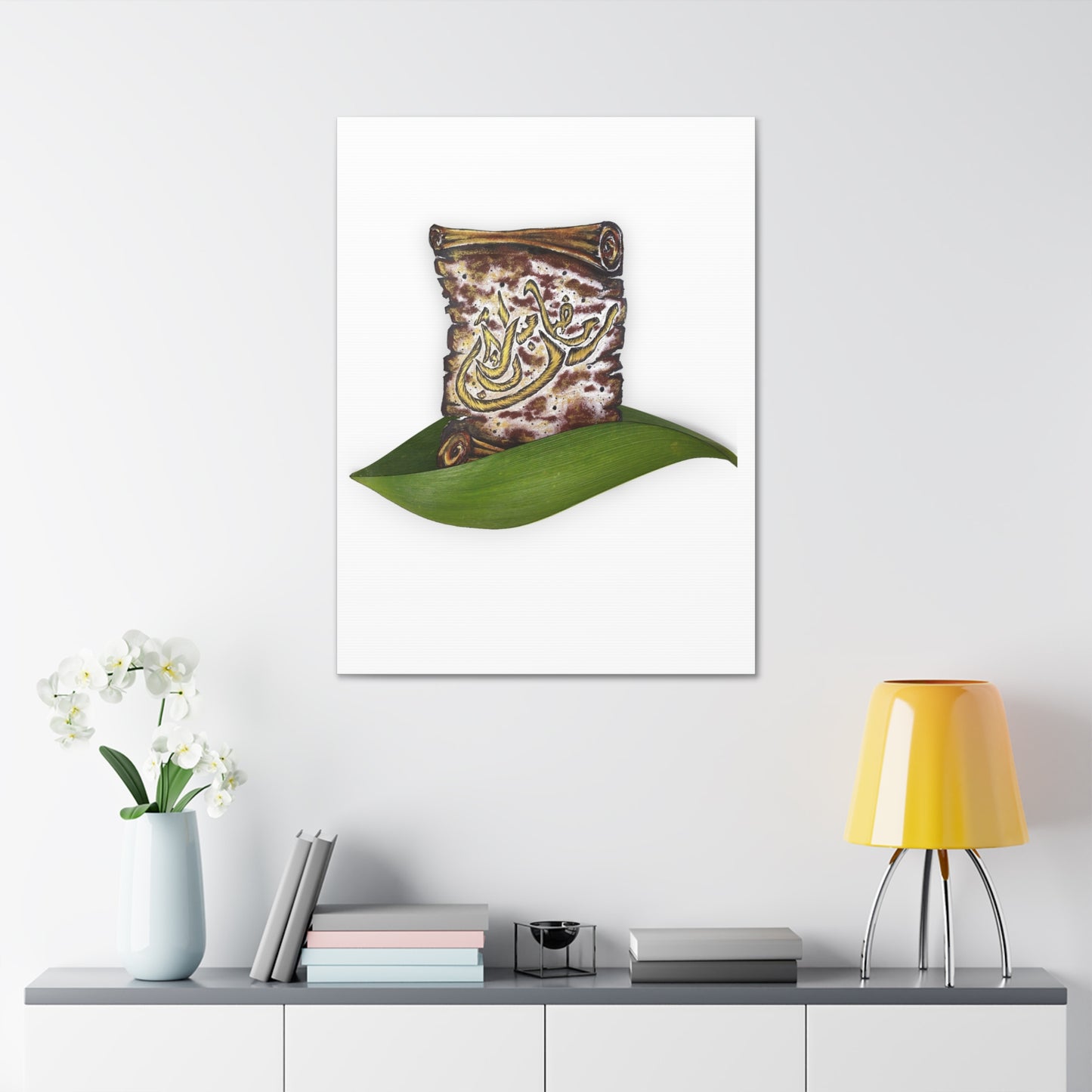 Canvas Art: Arabic Calligraphy Scroll on Leaf — Stretched 1.5"