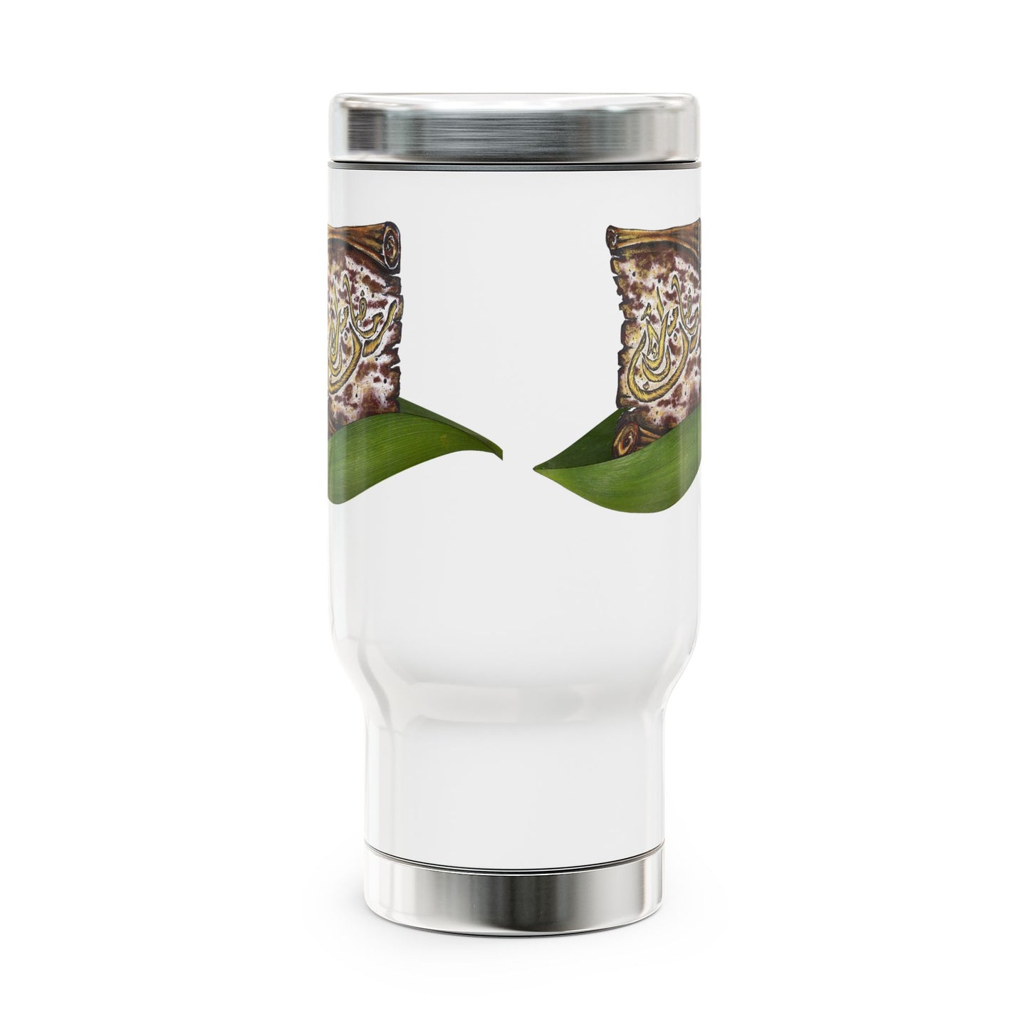 Leopard Print Leaf Travel Mug — 14oz Stainless Steel Insulated Handle Mug