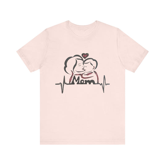 Heartfelt Mom Jersey Tee, Gift for Mother's Day, Family Love Shirt, Soft Casual Wear, Heartbeat Design
