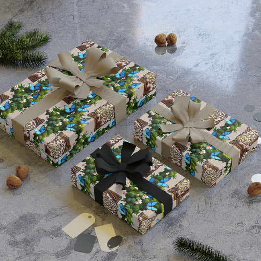 Cottage Garden Gift Wrap Roll — Floral House Pattern Gift Wrapping Paper
