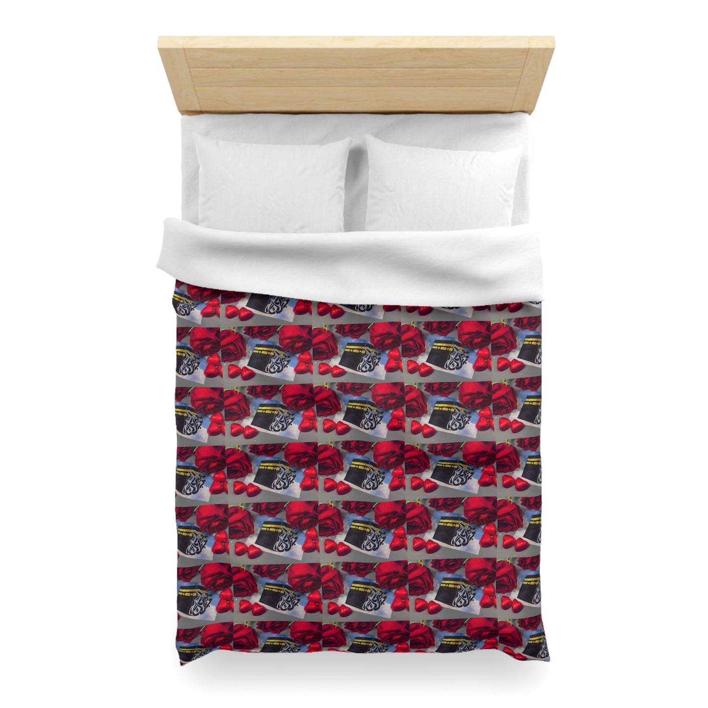 Floral Retro Radio Duvet Cover — Vintage Radio & Red Rose Pattern