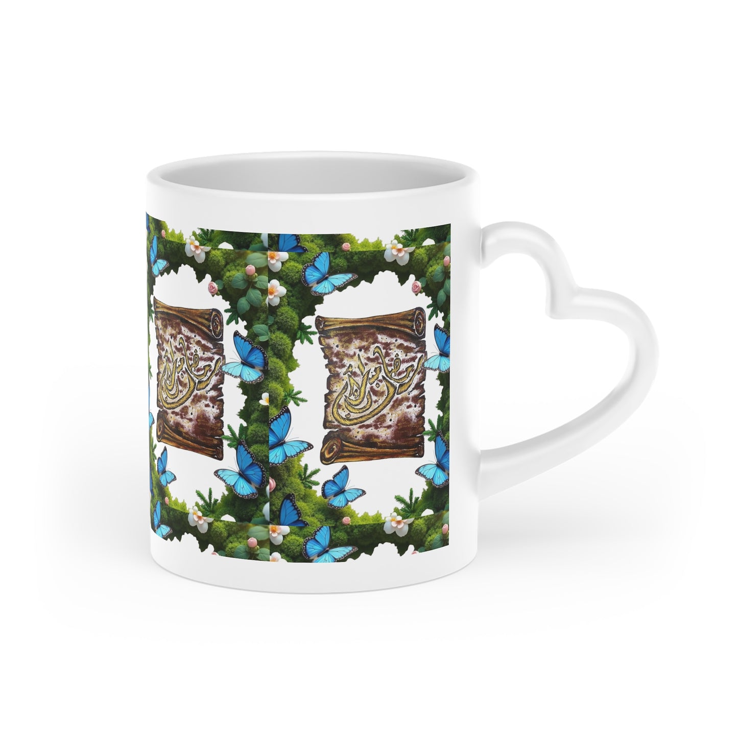 Floral Book & Blue Butterflies Mug — Literary Garden Coffee Cup