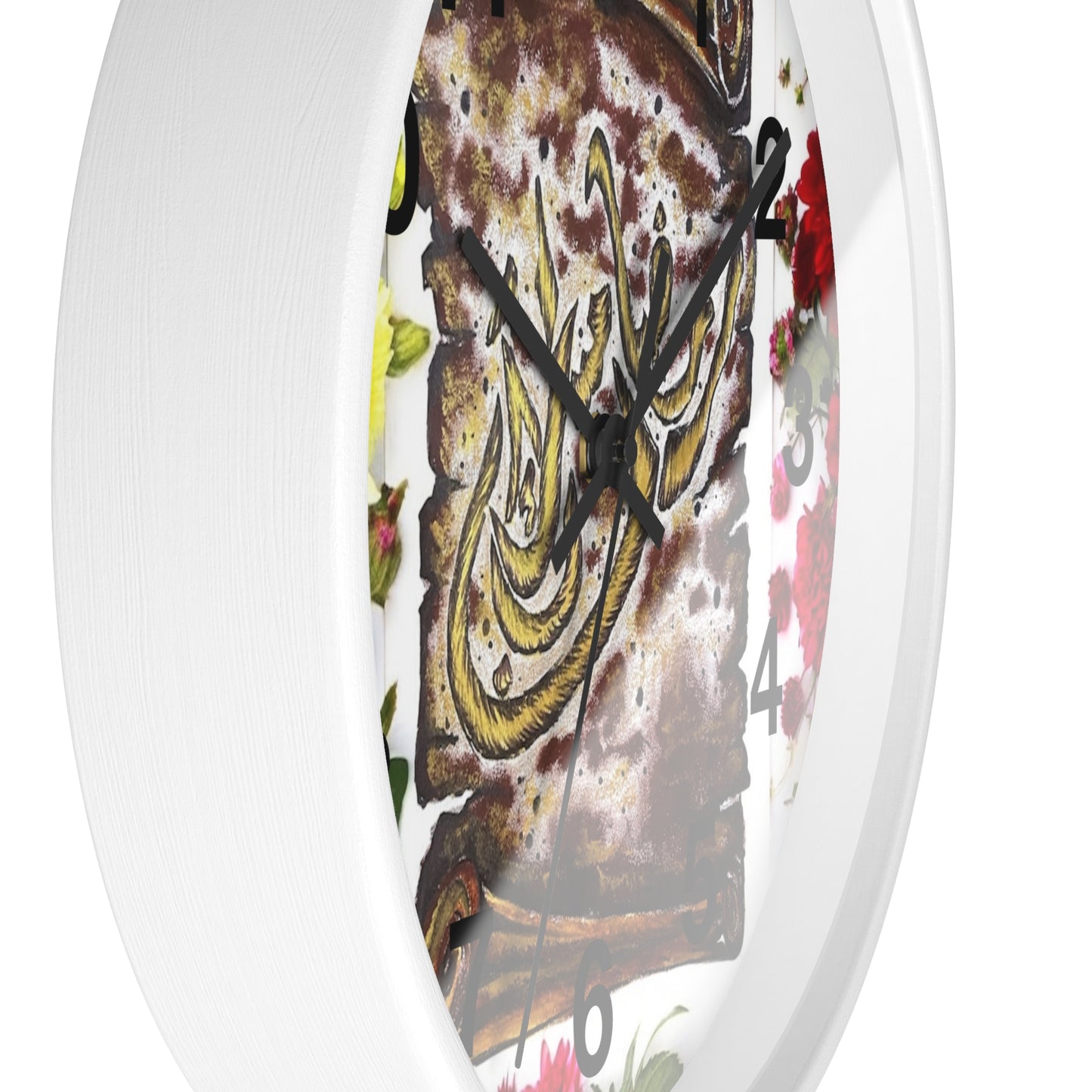 Arabic Calligraphy Floral Wall Clock — Islamic Decorative Timepiece