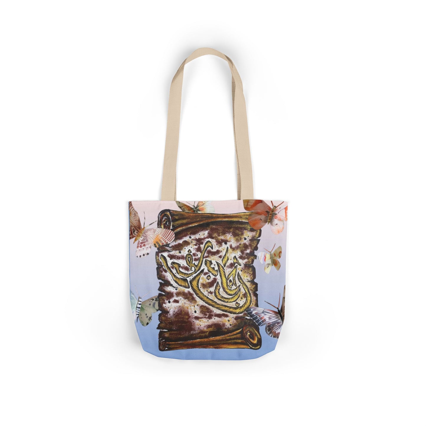 Canvas Tote — Vintage Scroll with Butterflies Arabic Calligraphy Design