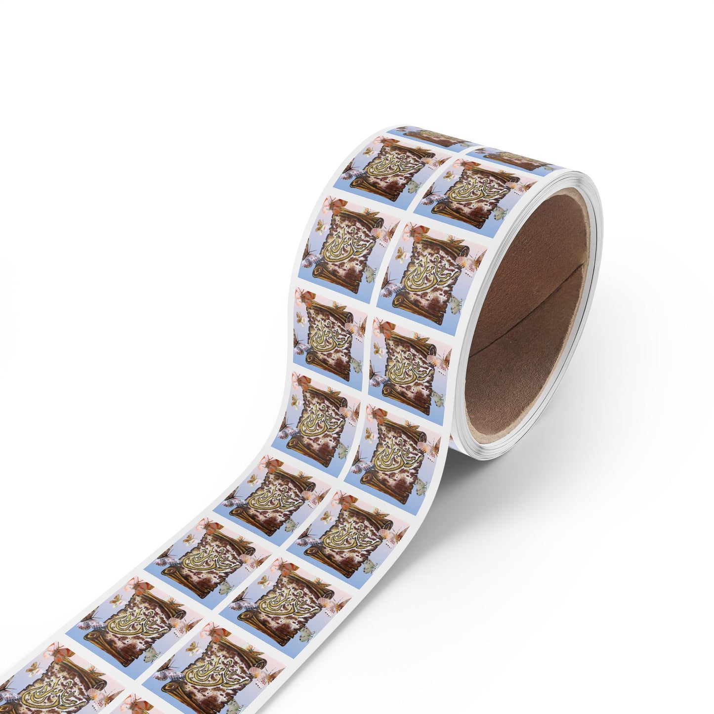 Square Sticker Roll — Floral Scroll Arabic Calligraphy Labels (Pack)