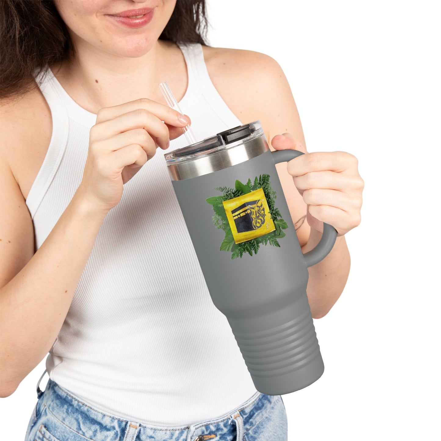 40oz Insulated Travel Mug — Tropical Hibiscus Floral Logo Design