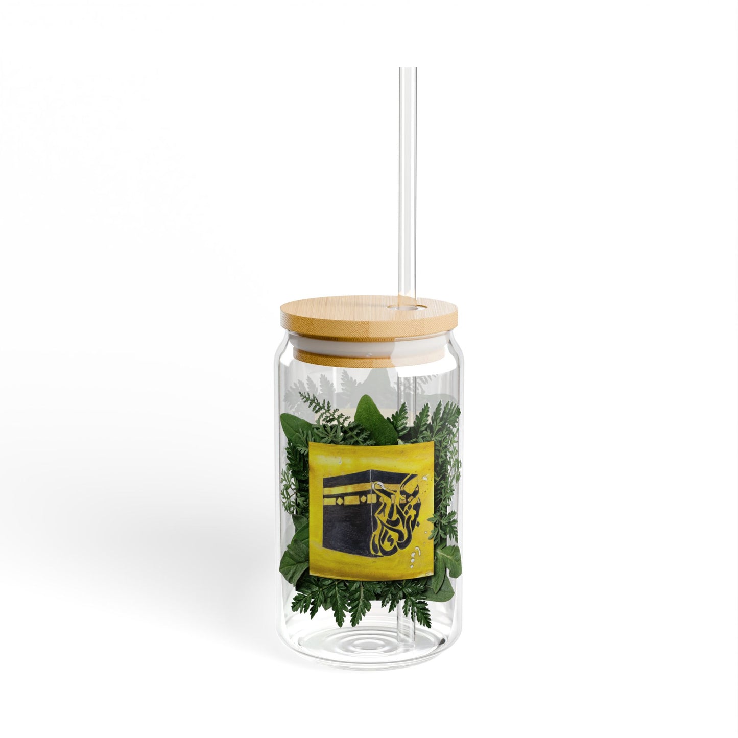 16oz Sipper Glass with Tropical Botanical Design