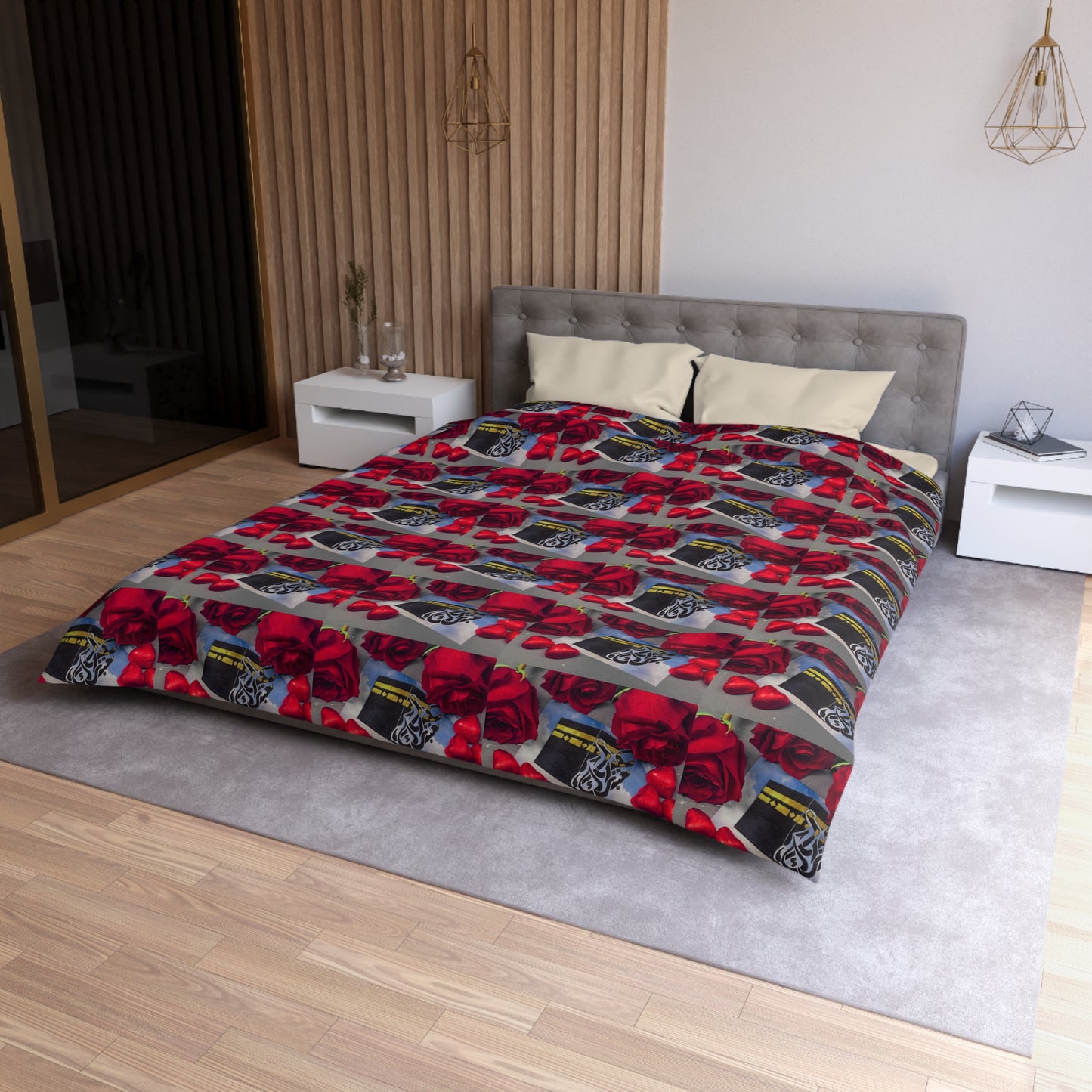 Floral Retro Radio Duvet Cover — Vintage Radio & Red Rose Pattern