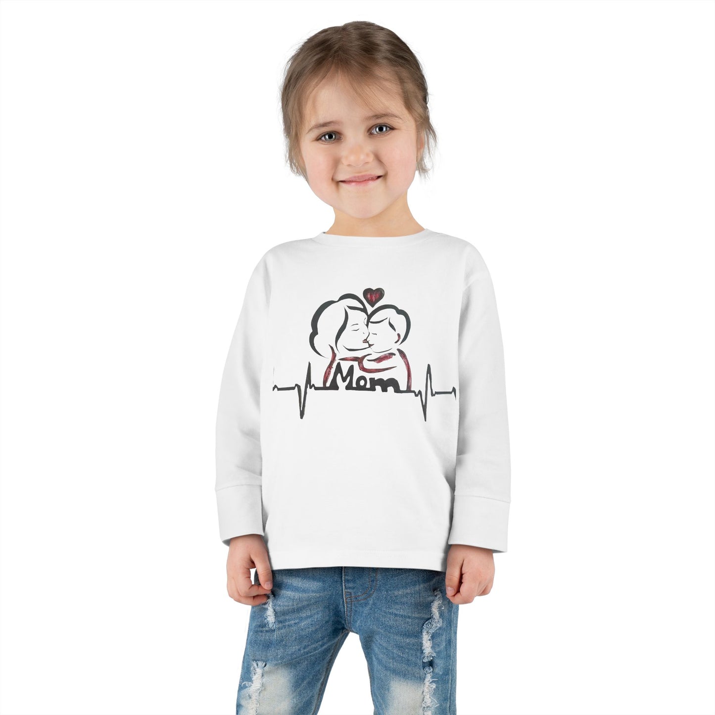 Mommy's Little Heartbeat Toddler Long Sleeve Tee, Cute Kids Shirt, Gifts for Moms, Family Matching Outfit, Baby Shower Gift, Everyday Wear