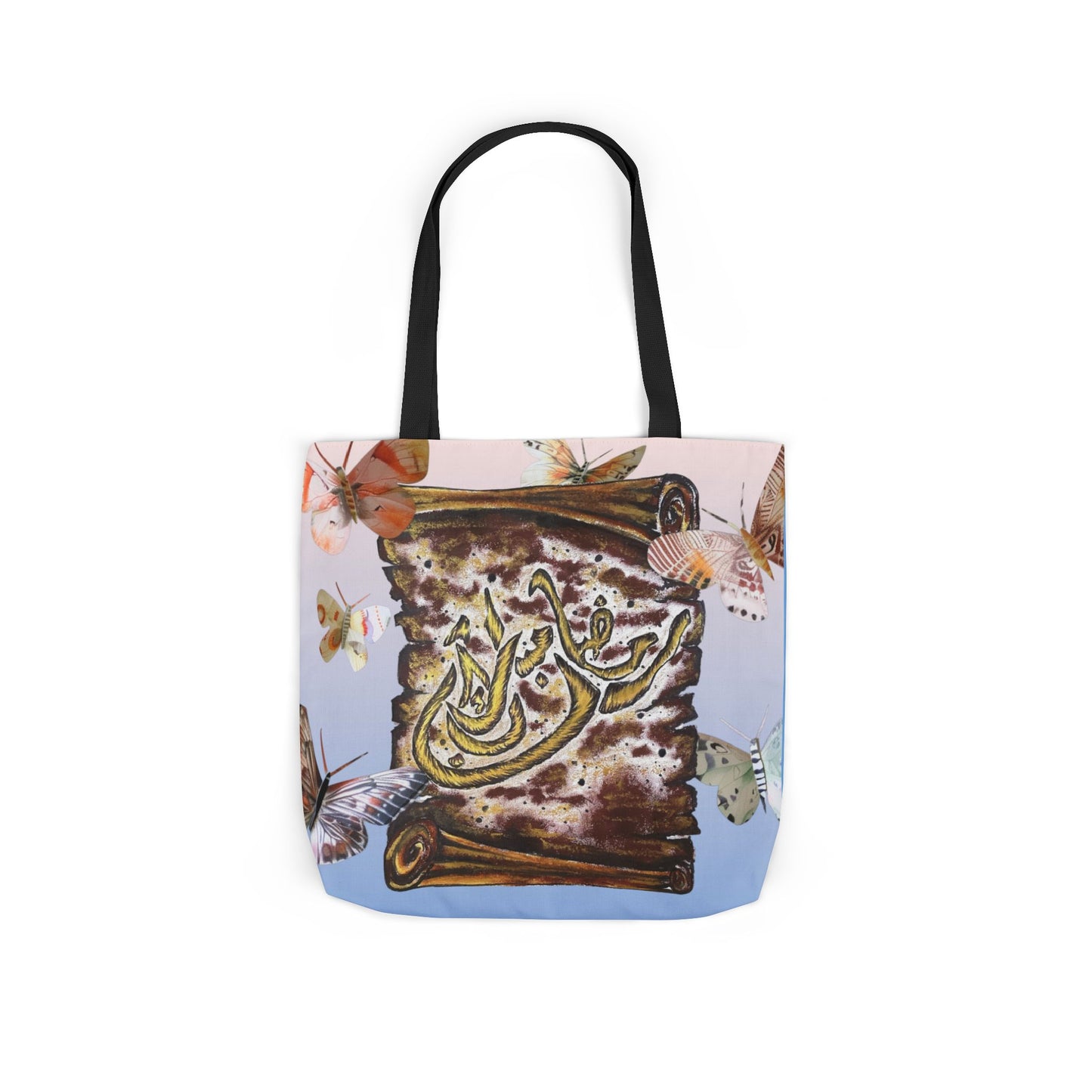 Canvas Tote — Vintage Scroll with Butterflies Arabic Calligraphy Design
