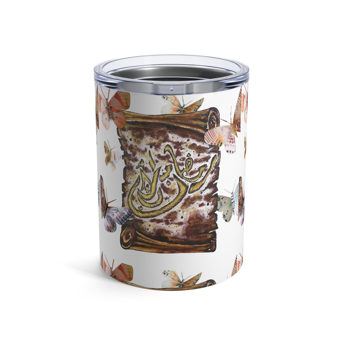10oz Arabic Calligraphy Tumbler — Floral Butterfly Scroll Design