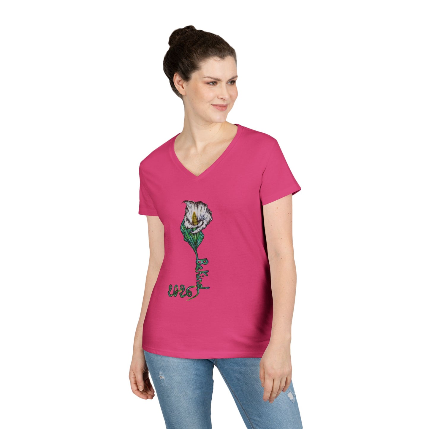 Floral V-Neck T-Shirt for Women - Nature-Inspired Design