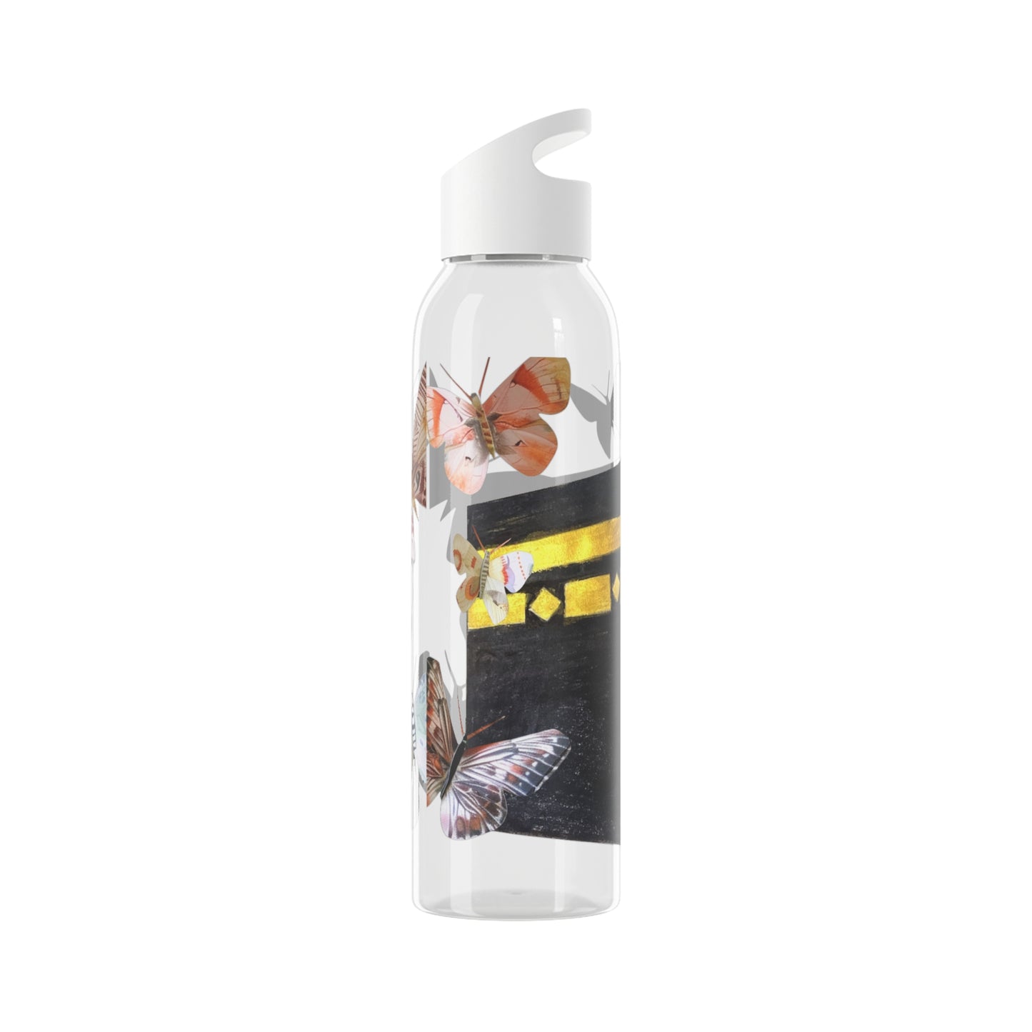 Sky Water Bottle - Butterfly & Calligraphy Glass Bottle