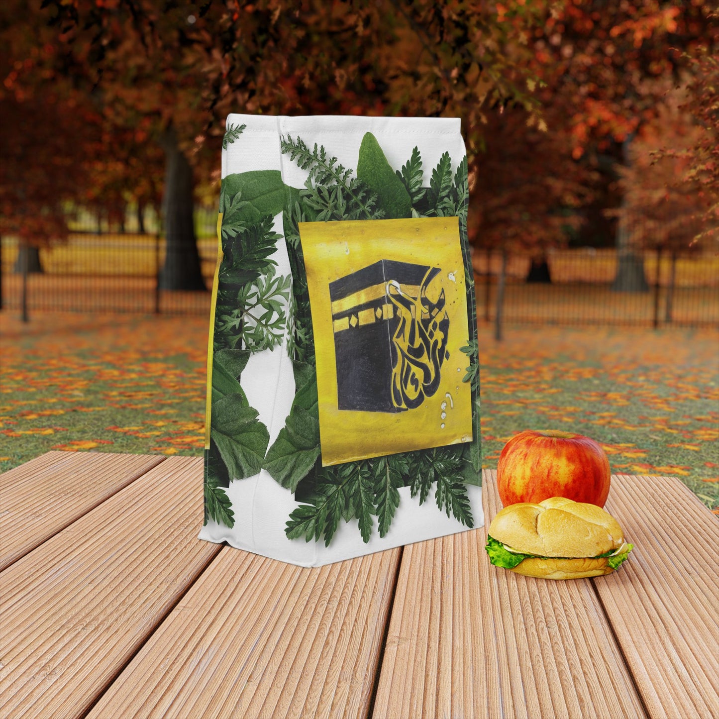 Kaaba Calligraphy Lunch Bag — Islamic Prayer Design Polyester Lunch Tote