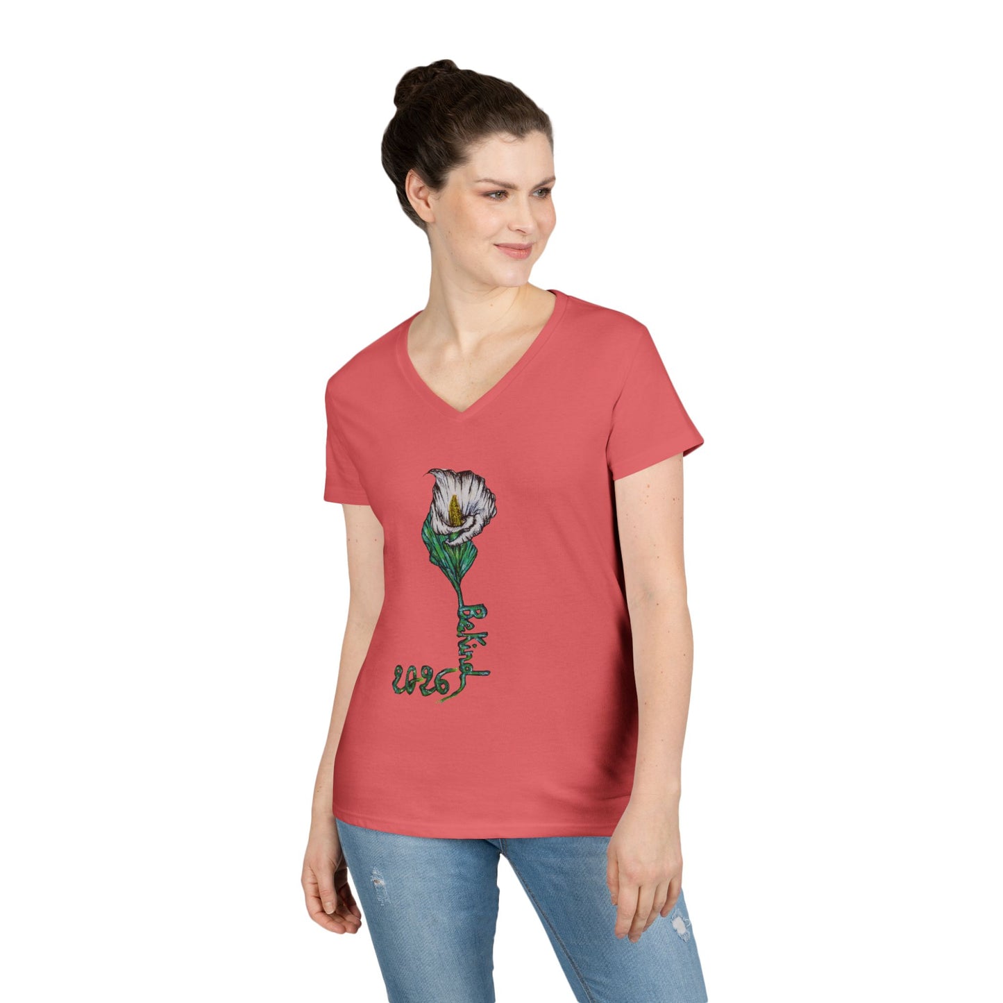 Floral V-Neck T-Shirt for Women - Nature-Inspired Design