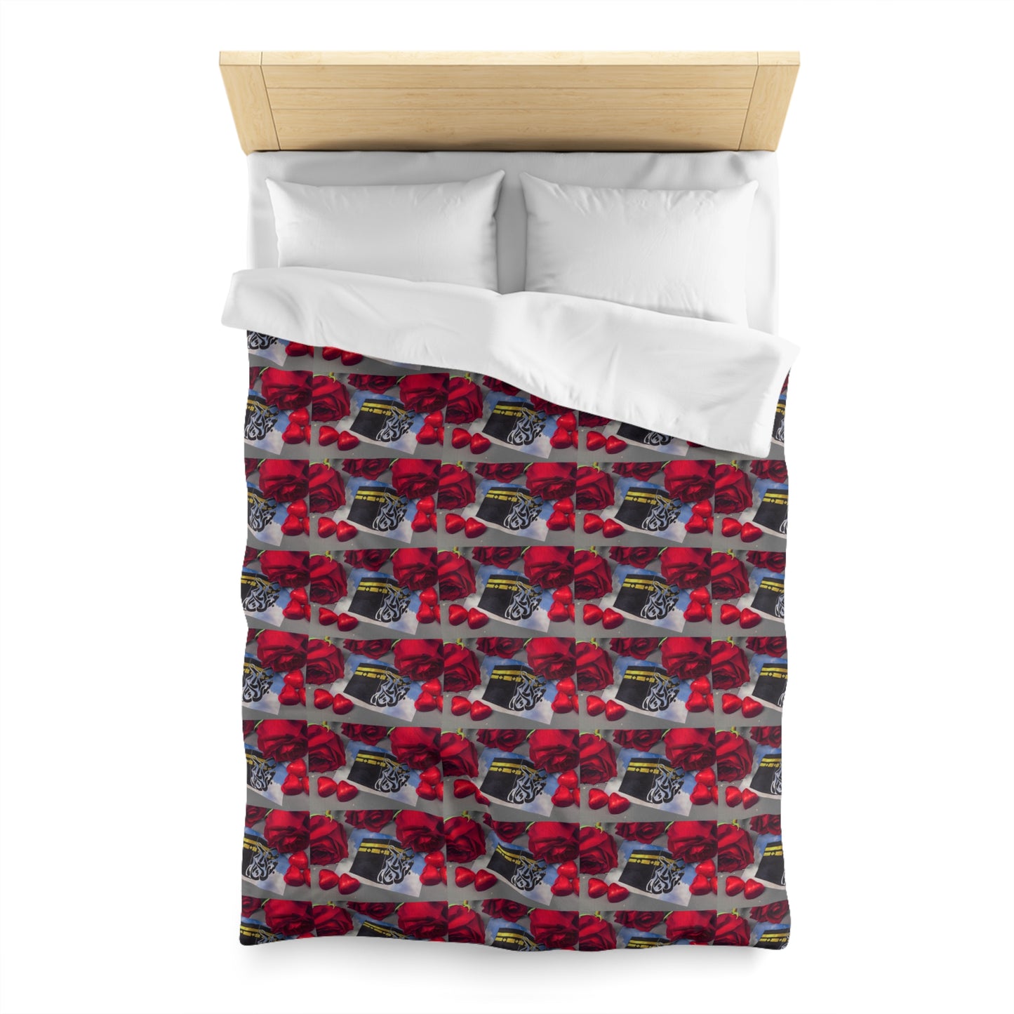 Floral Retro Radio Duvet Cover — Vintage Radio & Red Rose Pattern