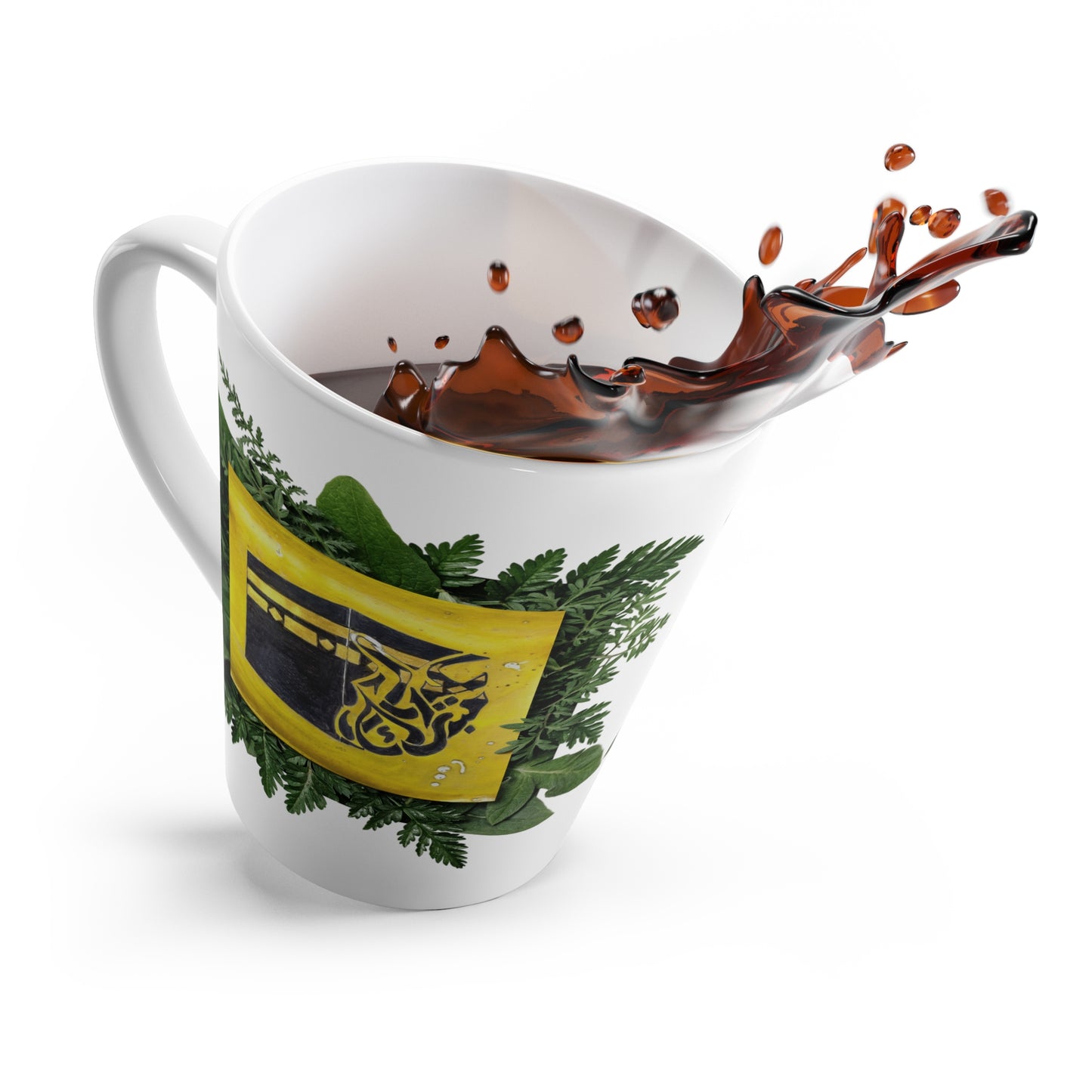 Herbal Tea Latte Mug – Greenery Wreath with Yellow Teabag Artwork