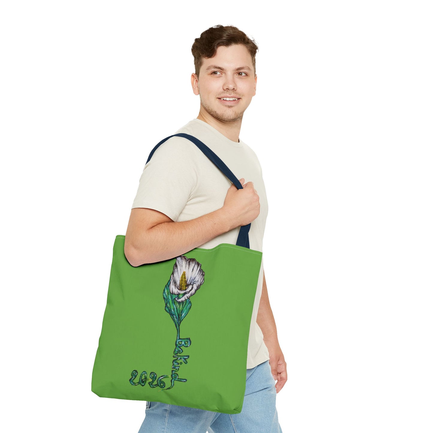 Floral Green Tote Bag - Unique Art Design for Everyday Use