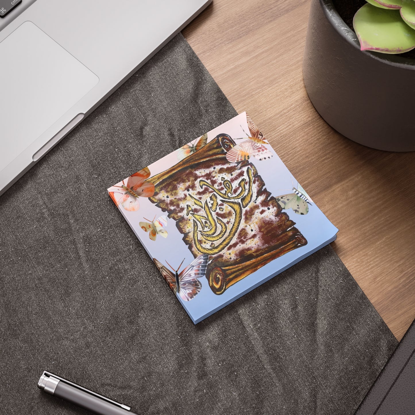 Floral Scroll Post-it Note Pad with Arabic Calligraphy — Decorative Sticky Notes