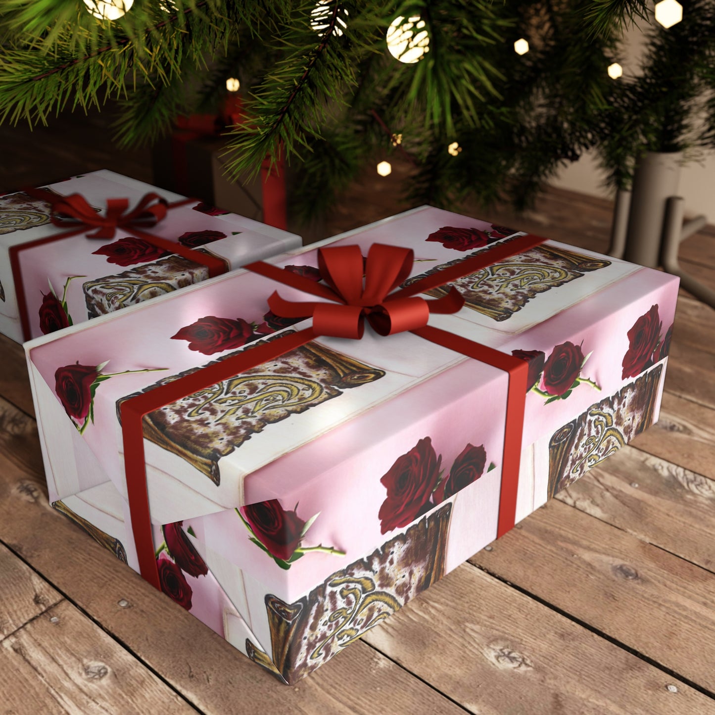 Romantic Rose & Gift Box Wrapping Paper Sheet