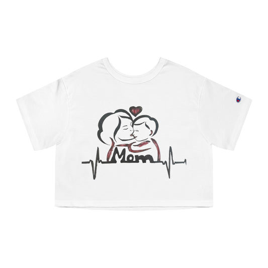 Mom Heartbeat Cropped T-Shirt, Gift for Mothers Day, Cute Tee for Moms, Cropped Top for New Moms, Family Love Shirt