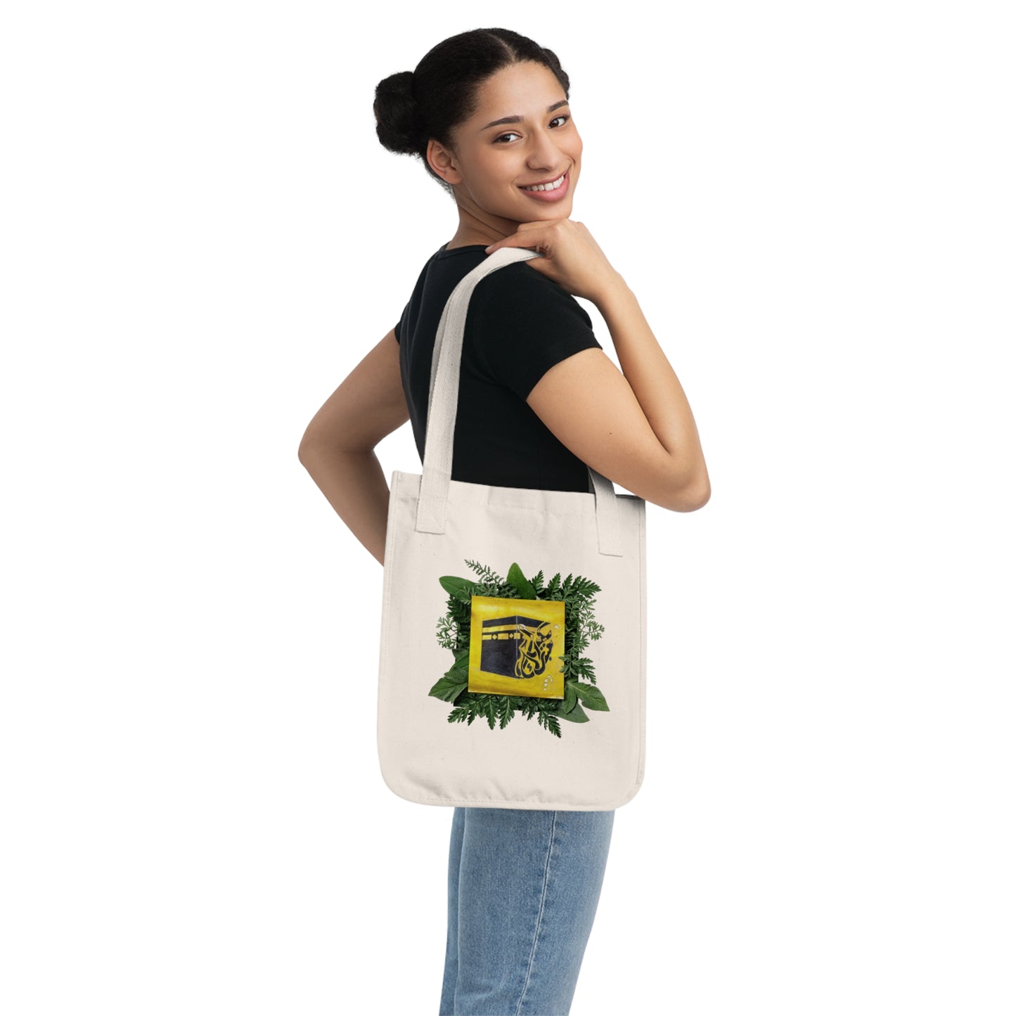 Canvas Tote Bag — Botanical Kaaba Illustration Eco Shopper