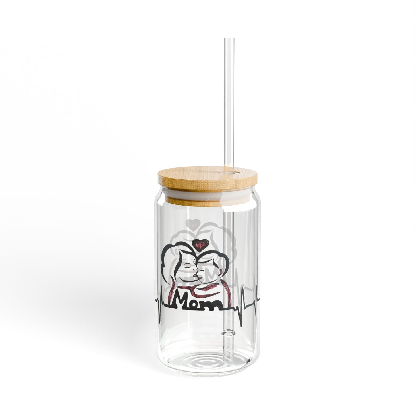 Heartfelt Sipper Glass, 16oz | Perfect Gift for Mom | Eco-Friendly, Personalized Drinkware, Heartbeat Design, Mother's Day, Birthday