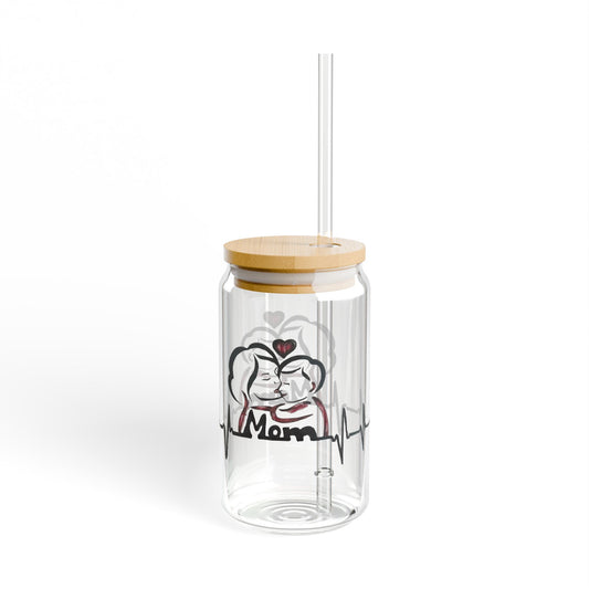 Heartfelt Sipper Glass, 16oz | Perfect Gift for Mom | Eco-Friendly, Personalized Drinkware, Heartbeat Design, Mother's Day, Birthday